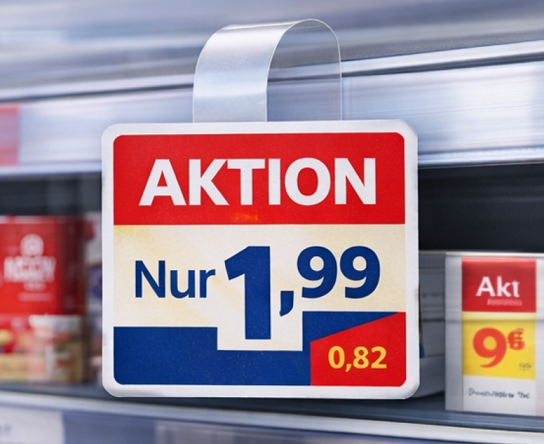 Regalwobbler Aktion 1,99 Euro am Supermarktregal