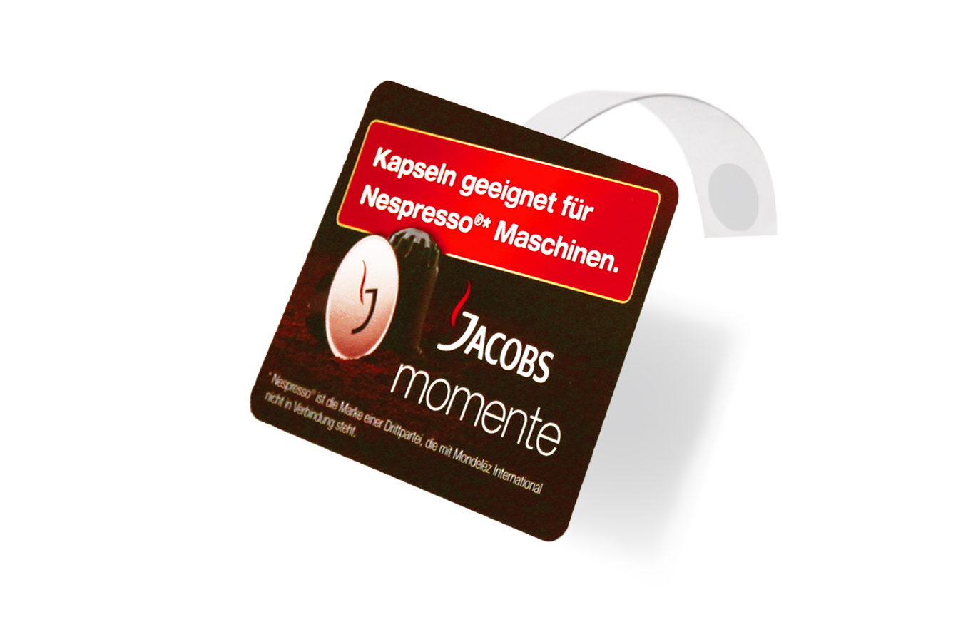 Rechteckiger Regalwobbler im Supermarkt zur Verkaufsförderung von Kaffee