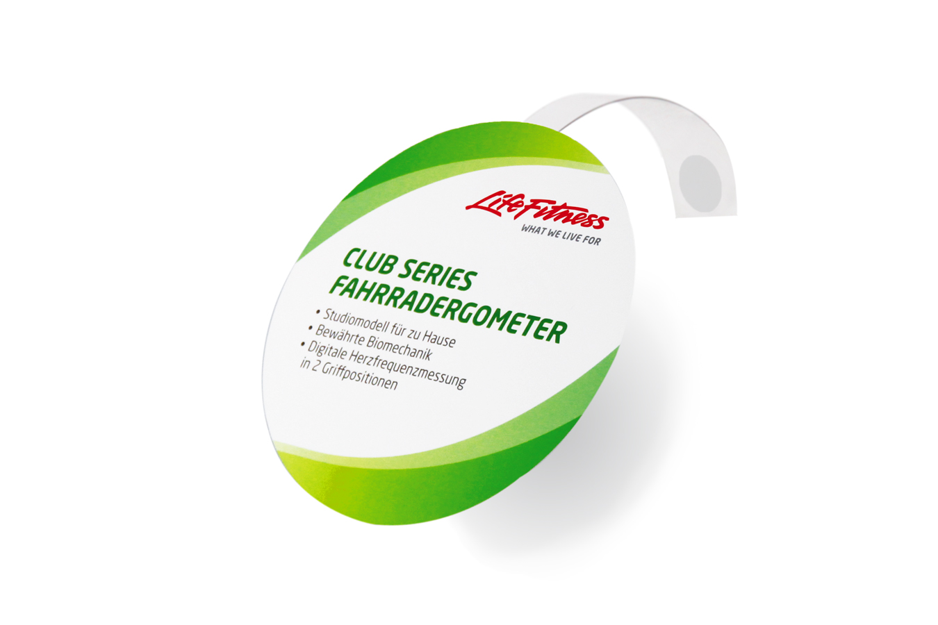 Runder Regalwobbler im Fitnessstudio zur Bewerbung von Sportprodukten