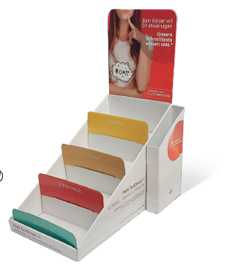 Flexibler 4-stufiger Thekenaufsteller für Apotheken – maximale Anpassung bei unsicherer Marktlage