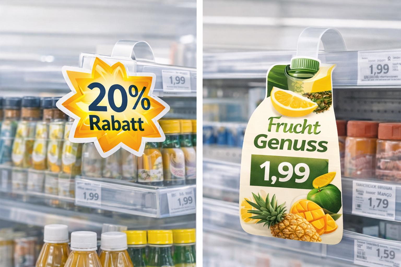 Regalwobbler als POS Werbemittel im Einzelhandel mit 20 Prozent Rabatt