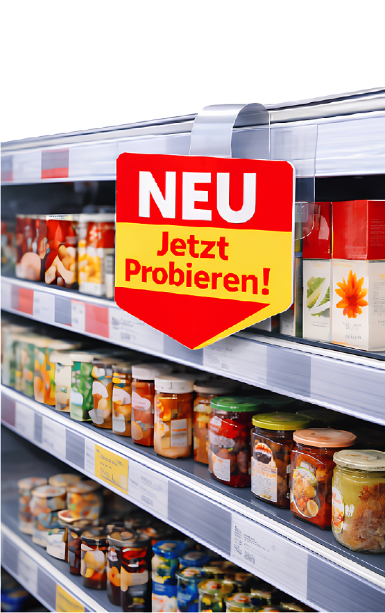 Regalwobbler im Supermarktregal