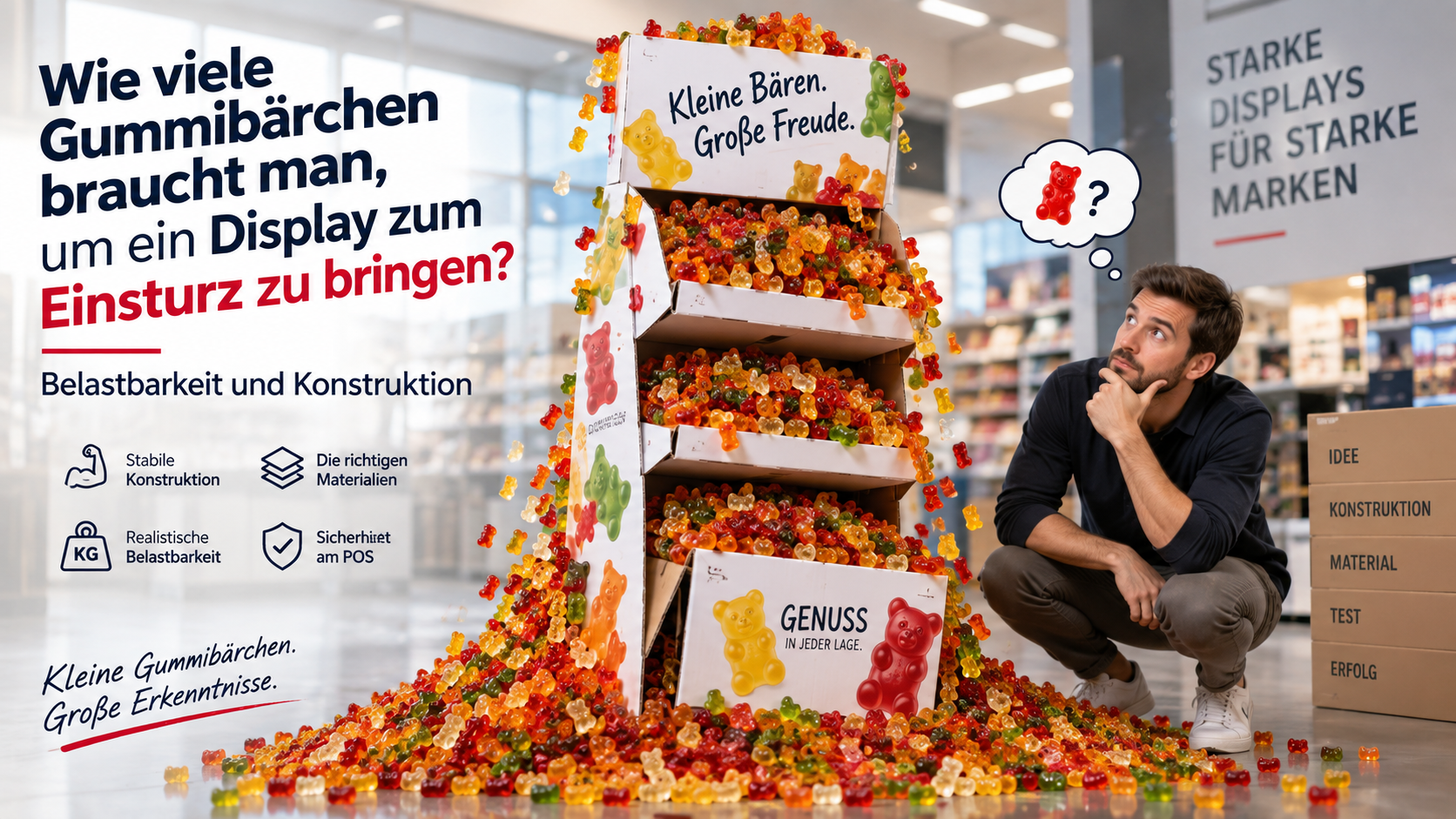 Wie viele Gummibärchen braucht man, um ein Display zum Einsturz zu bringen?