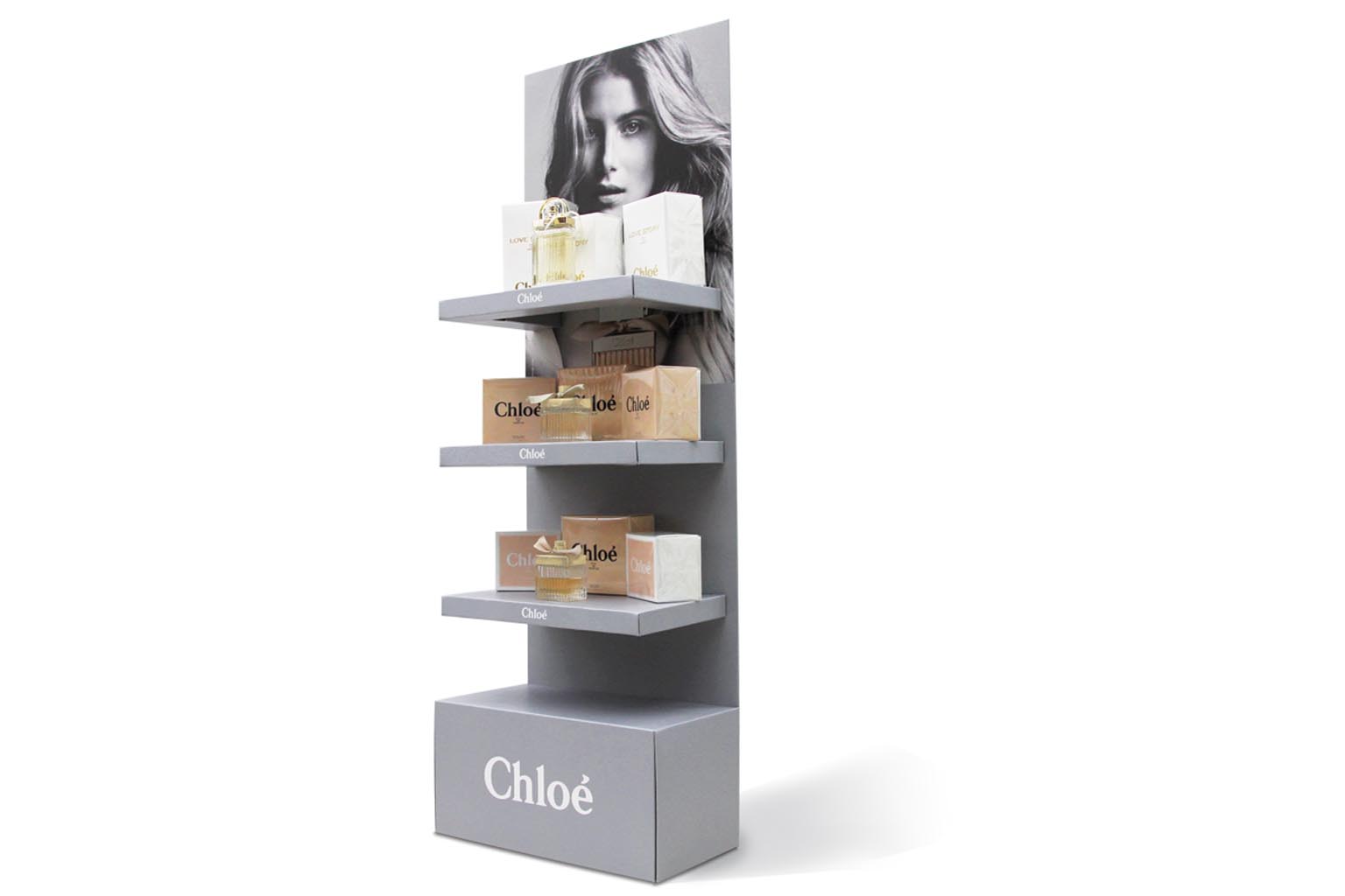 Chloé Parfum – Premium-Bodendisplay aus leichter E-Welle für elegante Markeninszenierung am POS