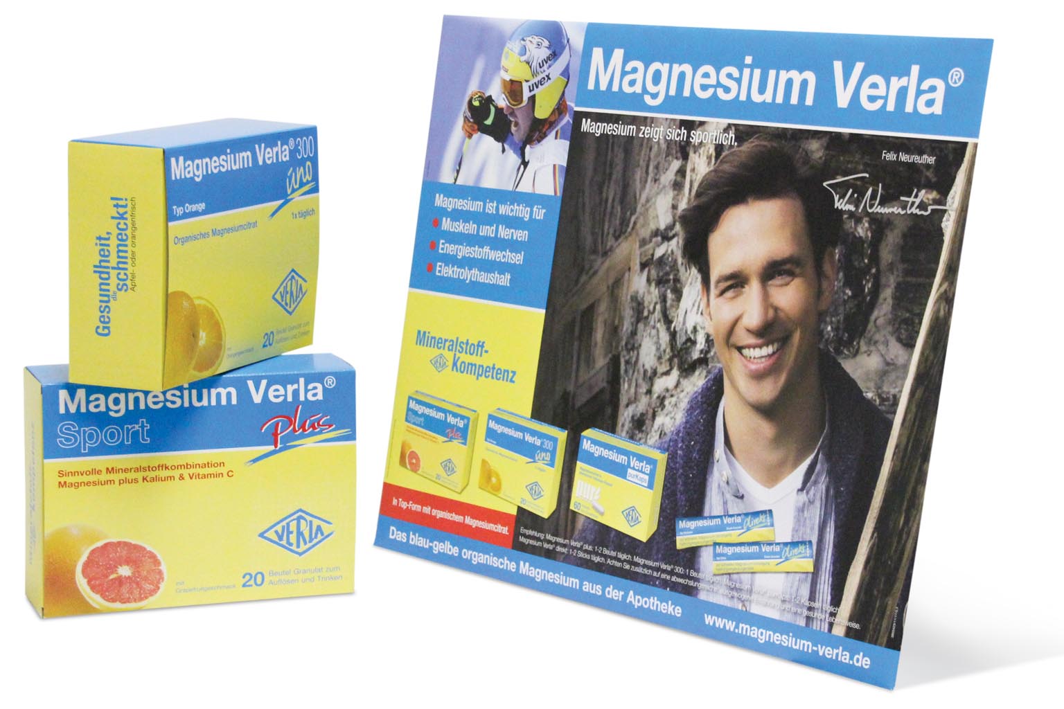 Dekopaket für Verla Pharma – Magnesium sichtbar gemacht: Leichtplakat & Dekoboxen für die Apotheke