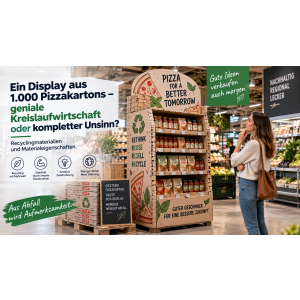 Ein Display aus 1.000 Pizzakartons: geniale Kreislaufwirtschaft oder kompletter Unsinn?