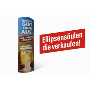 Ellipsensäule mit automatischer Aufrichtefunktion für Krombacher – effizientes Marken-Tool am POS